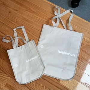 Bundle 2 Lululemon Holiday Reusable Shopping Gift Bag Totes - Light Grey Logo